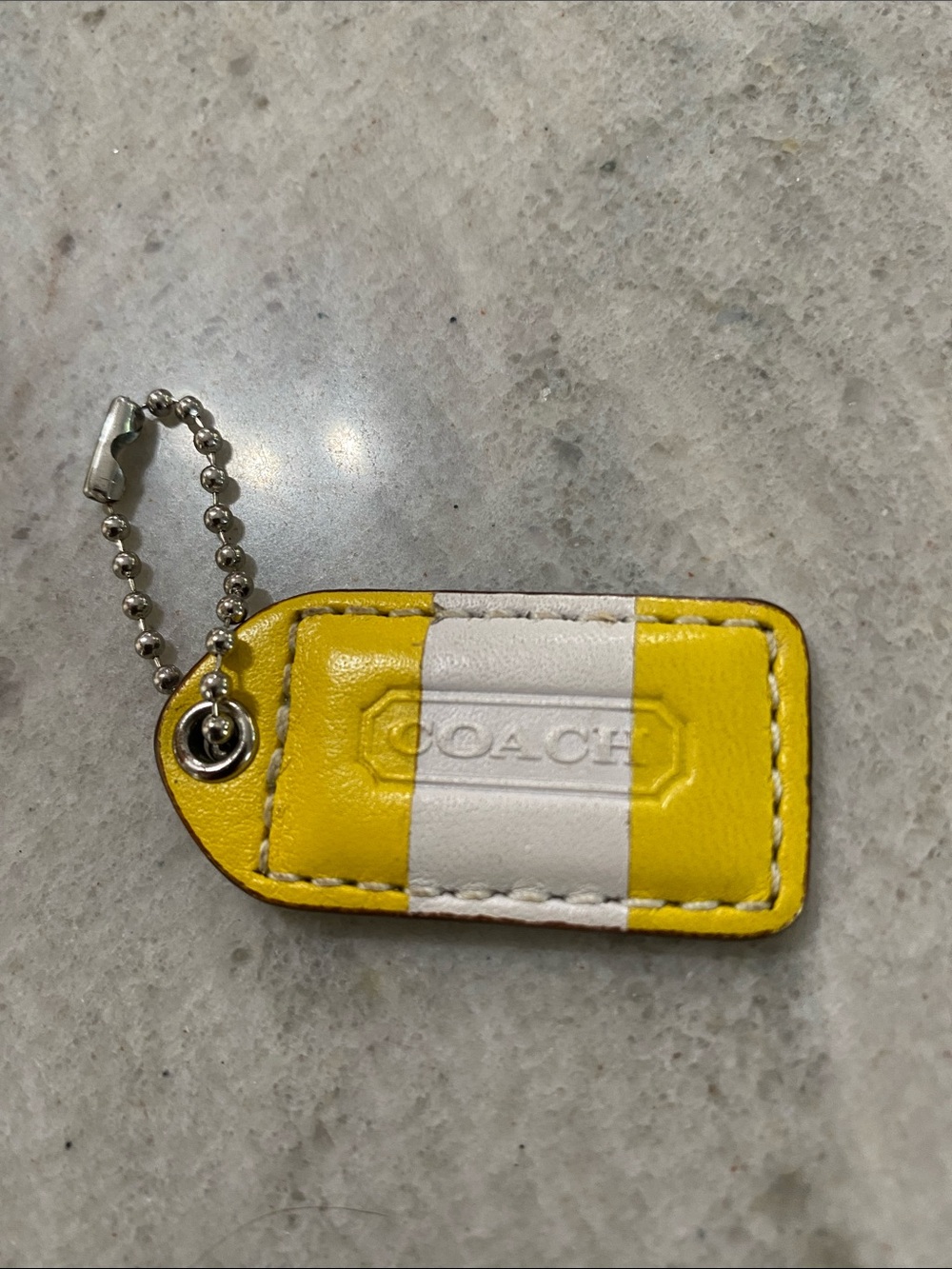 Coach Yellow & White Striped Leather Key Tag